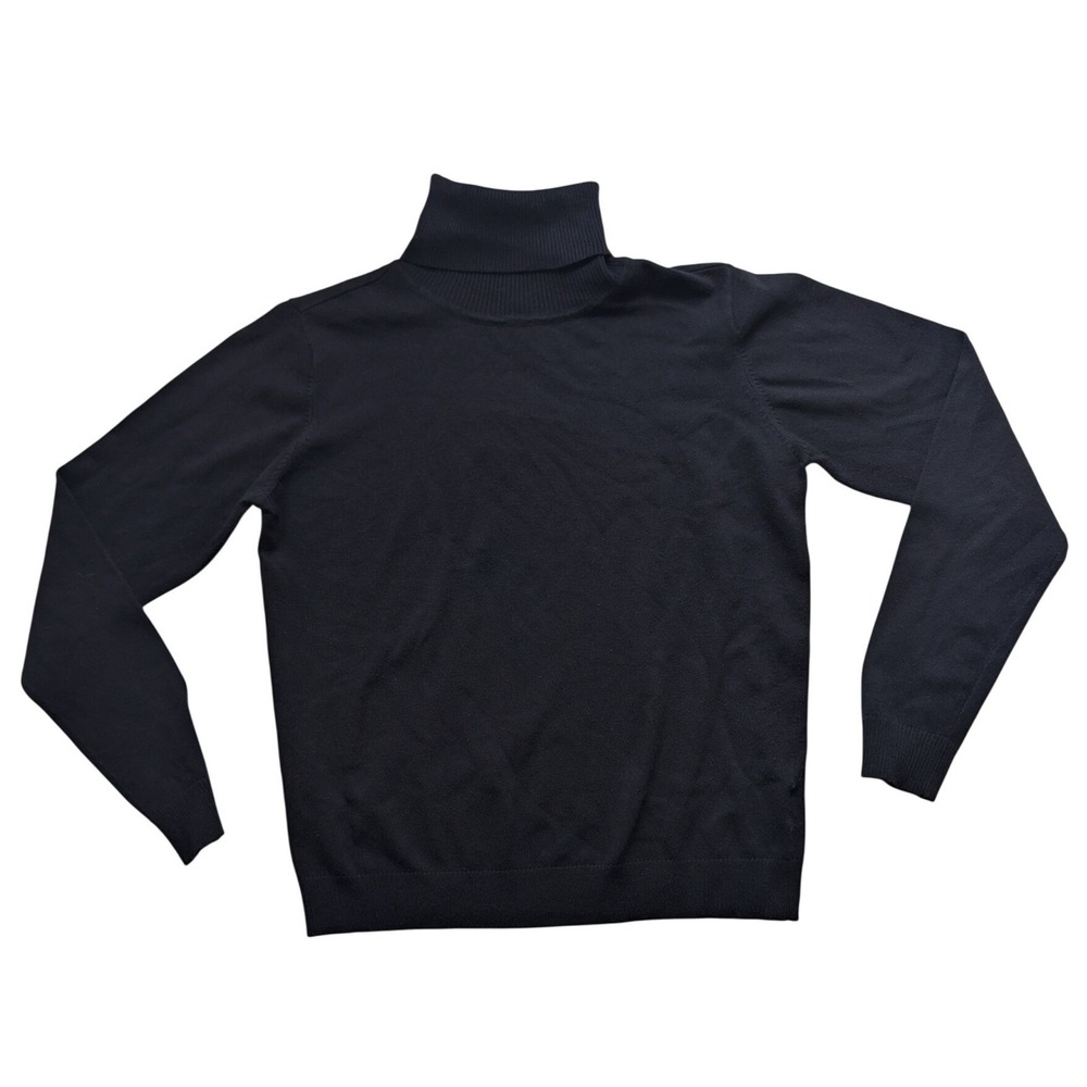 Love University Women Black Turtleneck Stretch Knit Sweater Size L 47092F